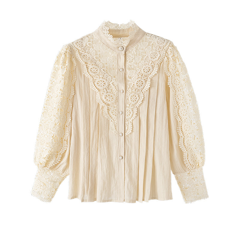 Design Palace Style Blouse Lace Stand-up Collar Long-sleeved Shirt Women