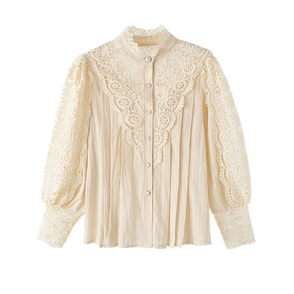 Design Palace Style Blouse Lace Stand-up Collar Long-sleeved Shirt Women